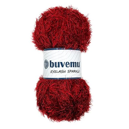 Buvemu Eyelash Sparkle Fun Fur Yarn with Eye-catching Glitter 100 Gram (3.53 Ounces) 208 Yards (190 Meters) (Red)