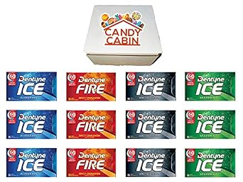 Dentyne Ice Sugar Free Gum, Variety Pack , 12 Packs of 16 Pieces By CANDY CABIN PEPPERMINT SPEARMINT ARCTIC FIRE