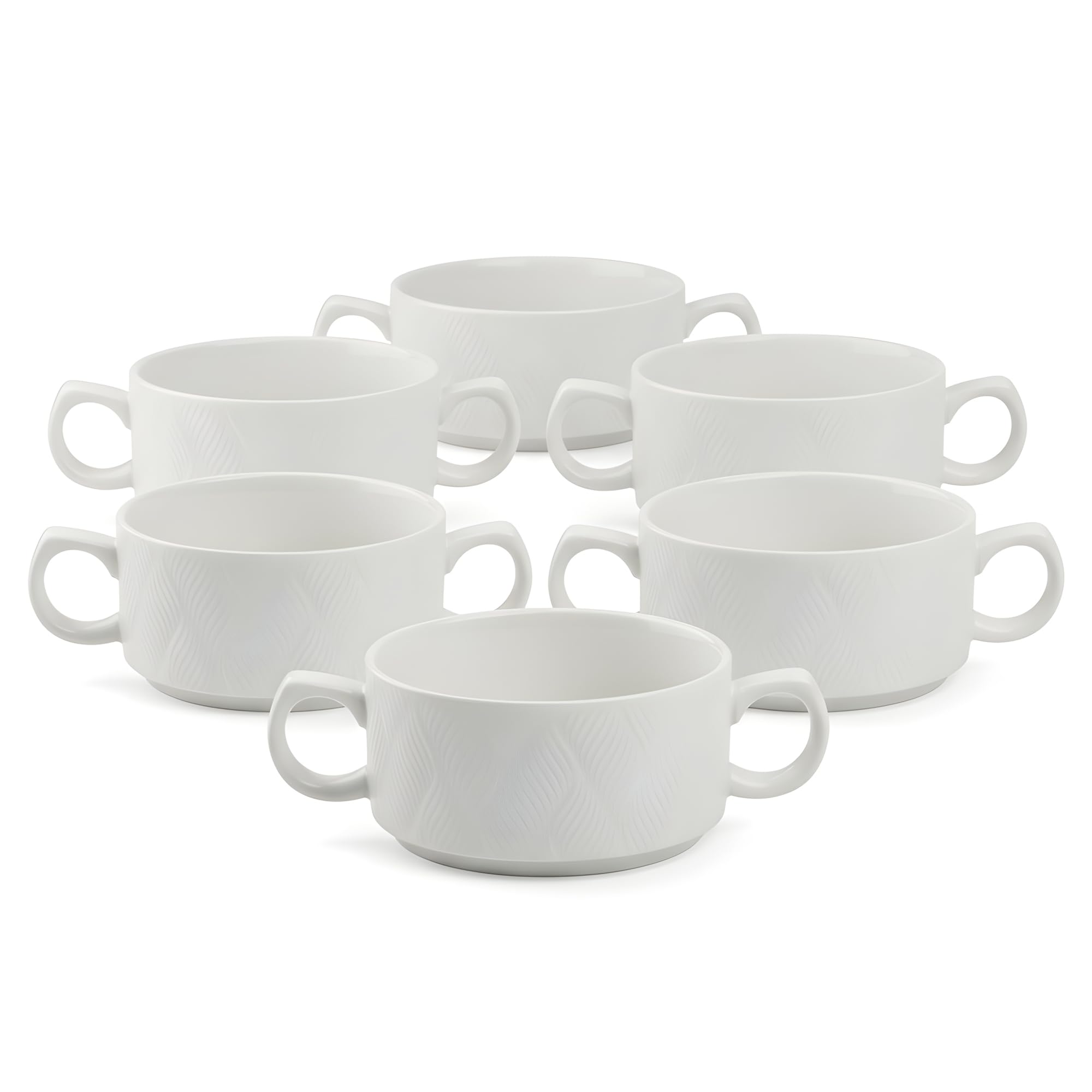 6 x Suppenschalen aus Keramik - 300 ml - Weiß Suppenschüssel mit Griffen Set von 6 - Suppenschüsseln für Suppe, Müsli, Ramen - Suppenteller - Suppentassen - Müslischalen