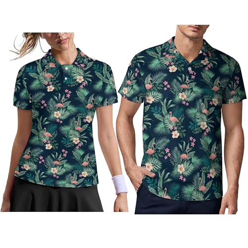 Men Women Funny Couple Golf Shirts,Matching Hawaiian Short Sleeve Golf Shirt,Moisture Wicking Couple Polo Shirt