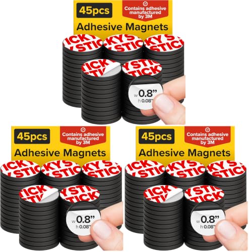 Image of Peel-&-Stick Flexible Adhesive Magnets - 45 (0.8 inchx0.08 inch) Magnetic Dots for Office Supplies, Whiteboard, Crafts, Fridge, & School Projects (Pack of 3)