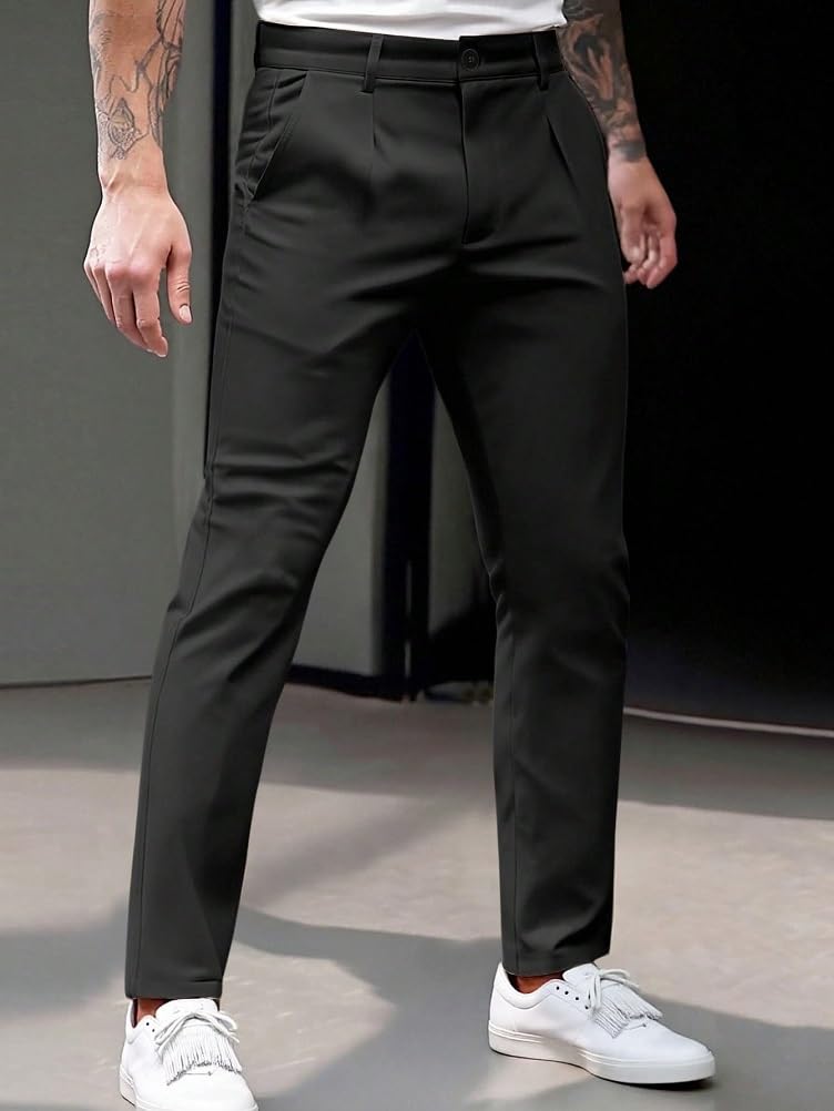 Pantaloni Chino da Uomo Eleganti Elasticizzati Dritti Pantalonis da Lavoro Slim Fit Tinta Unita Pantalone da Completo per Primavera Estate