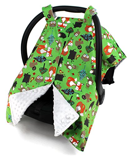 Image of Dear Baby Gear Deluxe Car Seat Canopy, Foxes, Multi Color / White Minky Dot