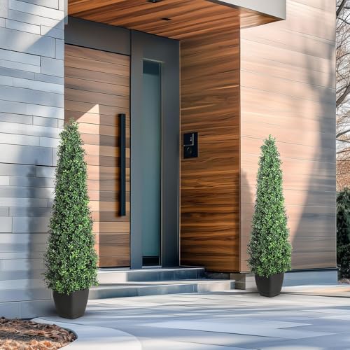 5FT Artificial Boxwood Trees Set of 2, Faux Boxwood Topiary