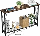 Yoobure Console Tables Entryway 47.3" Sofa Tables Narrow Long Entry Table with USB Ports Behind Couch Entrance Hallway Table with Stable Metal Support Living Room, Rustic Brown