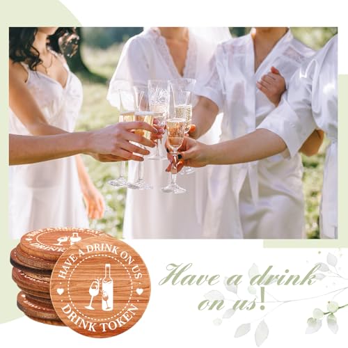 Image of Marsui 100 Pcs Wooden Drink Tokens Bulk for Wedding Party Personalised Drink Tickets Poker Chips for Guest Wedding Favors Beverage Birthday Party Bar Table Decoration Supplies(Highball Cup Pattern)