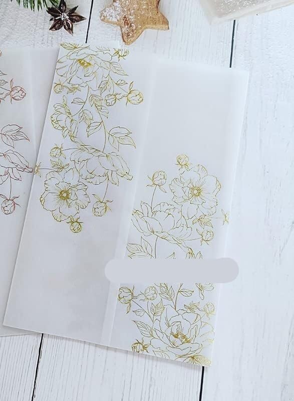 Papier welinowy do zaproszeń, 50 sztuk/partia Kwiatowe Zaproszenia Ślubne Karta Wrap SemiInvites Kurtka(Gold Flower)