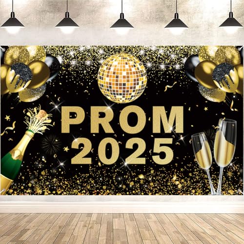 Décorations de bal 2025, Grande bannière de fond pour bal de promo 2025, Décorations de fête de remise de diplôme (Noir Or)