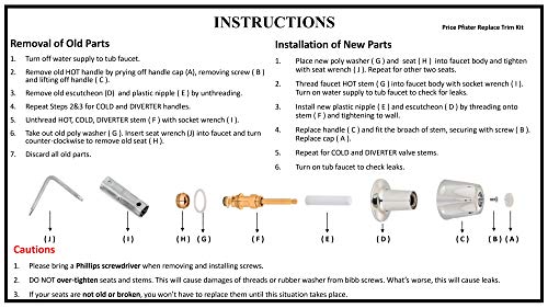 Senlo Price Pfister Faucets Bathtub And Bathroom Shower 3-Chrome-Handle Remodel Rebuild Repair Replacement Tub Trim Kit Compression Valve Stem Verve 6-Step Metal Removal Faucet Seat Bibb Wrench Tool #TOP6