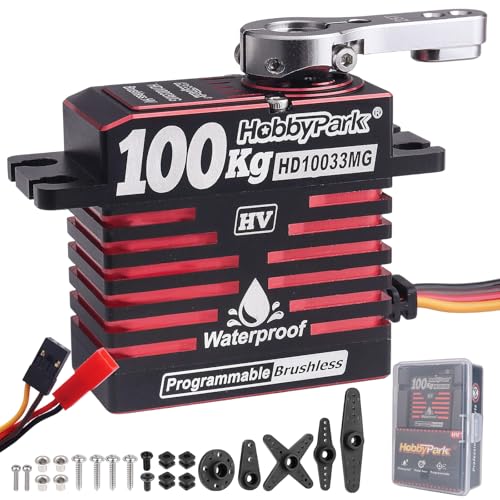 HobbyPark Waterproof 1380oz-in 100KG Servo 16.8V HV Servo High Torque Servo Brushless Motor Full Metal Gear RC Servo Programmable for 1/8 1/10 RC Crawler Truck RC Car Buggy Robotic Control Angle 180