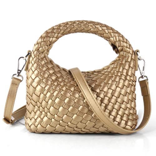 Image of Woven Crossbody Bag Small Tote Cute Purse for Women,Top Handle Handbag Pu Leather Shoulderbag with Detachable Strap
