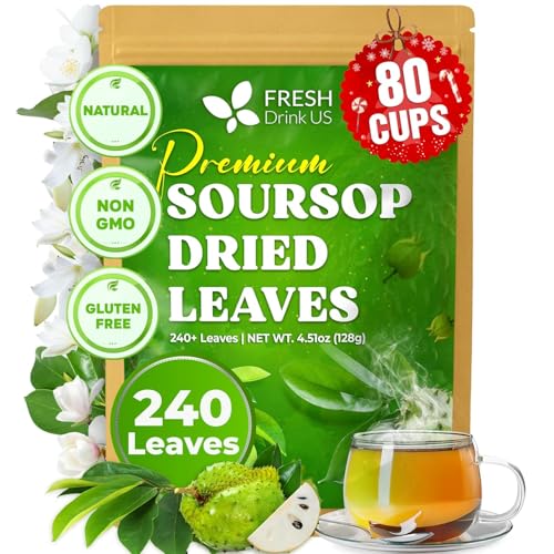 Image of FreshDrinkUS, 240+ Premium Soursop Graviola Dried Leaves Tea, 230-250 Whole Soursop Leaves, Wildcrafted, Graviola , Guanabana , Hoja Guanabana, Loose Leaf Herbal , No Gluten, Vegan