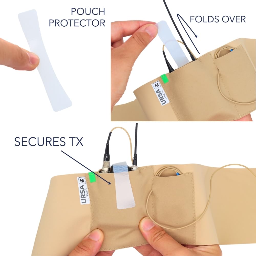 URSA Waist Strap - Sangles d'émetteur de microphone ultra fines, respirantes et extensibles. Compatible avec la plupart des émetteurs/récepteurs (beige, taille moyenne, grande pochette)