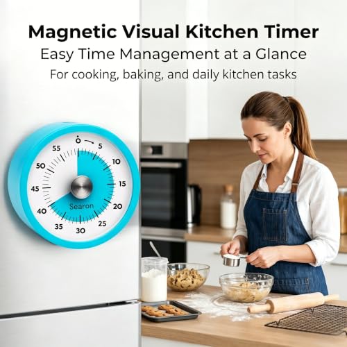 Searon Magnetic Kitchen Timer, 60-Minute Visual Dial (Blue) - Image 2