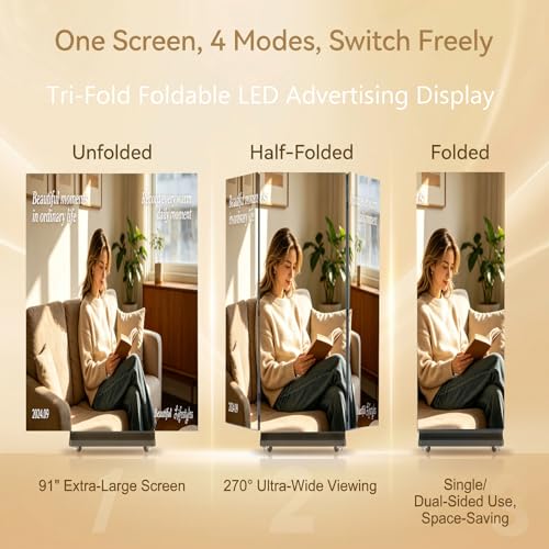 Image of 91 inch LED Digital Signage Display with Flight Case, Triple Foldable Spliceable LED Poster Screen,GOB Commercial Kiosk, Smartphone One-Cick Control, for Events, Rentals