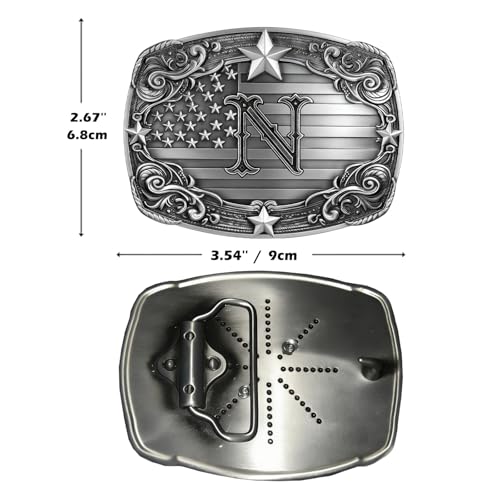 Image of Western Belt Buckle for Men Vintage Cowboy Rodeo Texas Initial Letter ABCDJMR to Z Belt Buckles