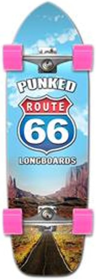 Yocaher RTE 66 Graphic Complete Old School Skateboards Longboard w/Black Widow Premium 80A Grip Tape Aluminum Truck ABEC7 Bearing 70mm Skateboard Wheels