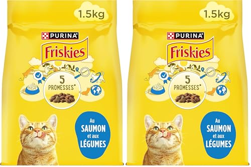 FRISKIES Au Saumon et aux Légumes - 1,5 KG - Croquettes pour Chat Adulte (Lot de 2)