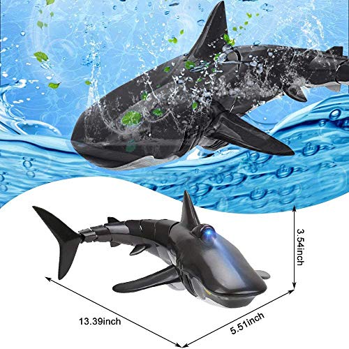 OUTFANDIA Remote Control Shark Toy for Water with LED Light, Rechargeable Electric Toy RC Shark with 2 Battery Pool Toys for Kids,1:18 Scale 2.4G High Simulation for Swimming Bathroom Shark Pool Toys - Thumbnail 2