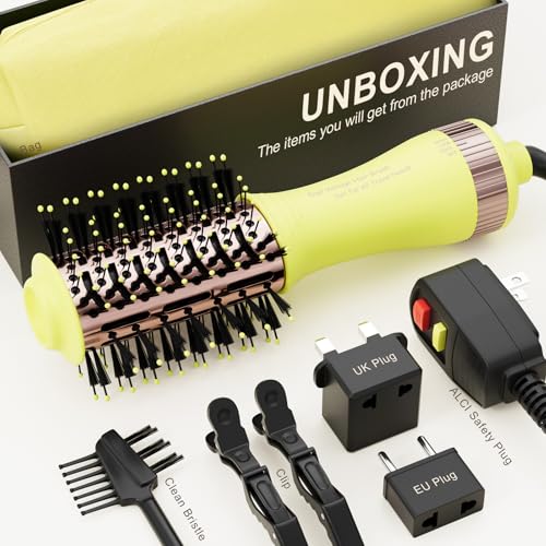 Image of Travel Brush Blow Dryer, Dual Voltage Hair Dryer Brush - Cepillo Secador De Cabello 2 inch Oval Size Hair Curler /Straightener Portable Mini Hair Styling Tools(Auto Dual Voltage & No Converter Needed)