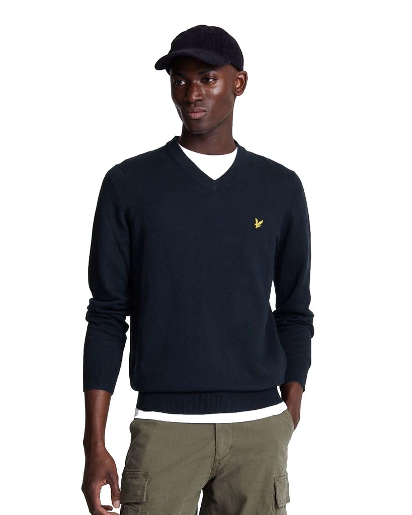 Lyle & Scott Mid Knits Cotton Merino V Neck Jumper Z271 Dark Navy, XS