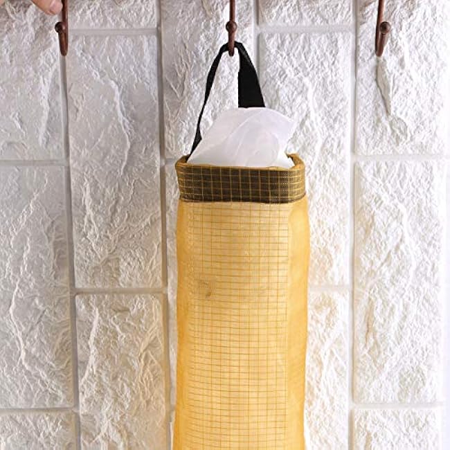 Plastic Bag Holder, Hanging Folding Mesh Garbage Bag Organizer, Wall Mount Mesh Hanging Storage Bag Dispenser Recycling Grocery Bags Holder for Home and Kitchen