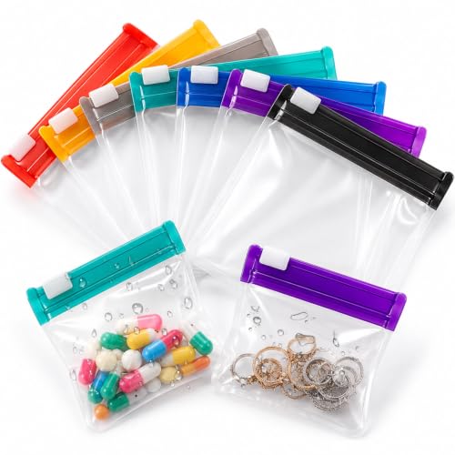 Image of Self Sealing Zipper Medicine Bags, Waterproof Pill Pouch Organizer with Slide Lock, Reusable Pill Pouches for Travel, Double-Track Airtight Sea, for Daily Use Medicine Qtips Small Items (7Pcs)