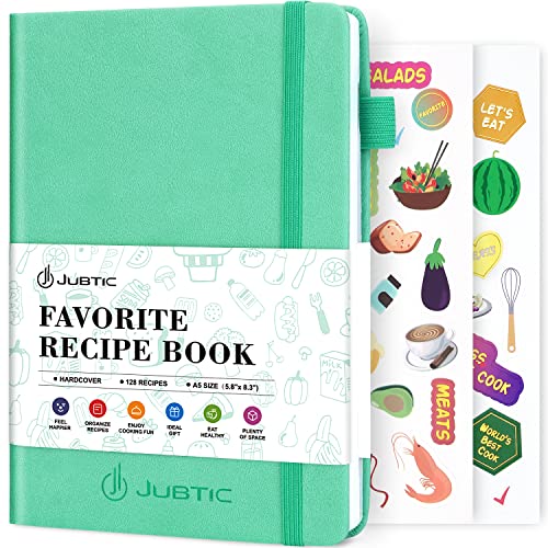 JUBTIC Blank Recipe Book to Write in Your Own Recipes, Personal Cook Book to Write in and Hardcover Recipe Notebook with 2 colorful stickers for Family Recipes,Hold up to 128 Recipes - Green