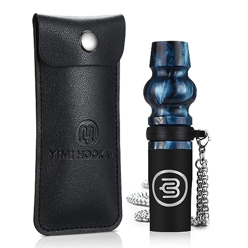 Yimi Hookah® - Boquilla de resina reutilizable de lujo con bolsa de poliuretano (negro y azul)