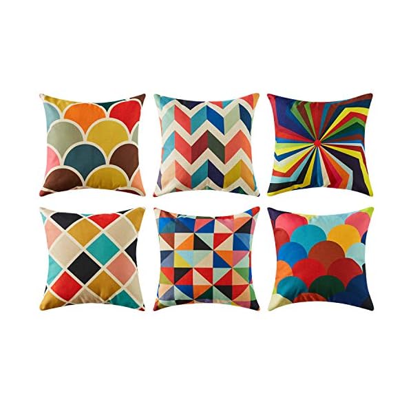 Topfinel Colorido geométrico algodón Lino Fundas de cojín para sofá Almohadas Home Decorativo Juego de 6, 45x45cm,Serie | DeHippies.com