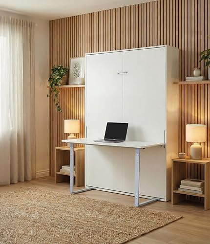 Vep Home Lit escamotable vertical avec bureau 90 x 190 cm, blanc