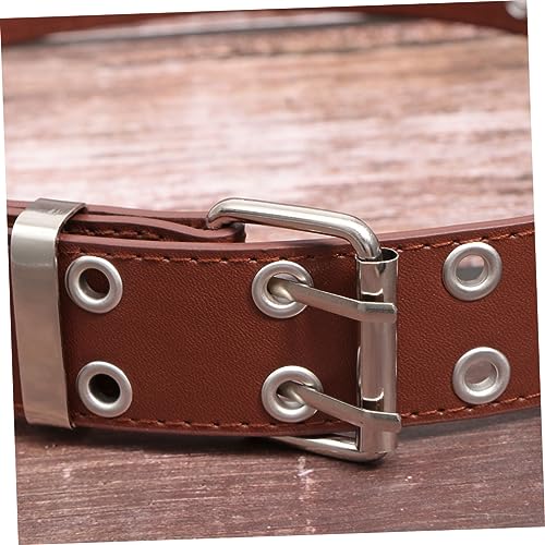 Punk Style Double Rows Holes Belt for Men Women Pu Material Simple Waist Belt for Jeans Pants Coffee Color Comfortable Fit Versatile Fashion Accessory4