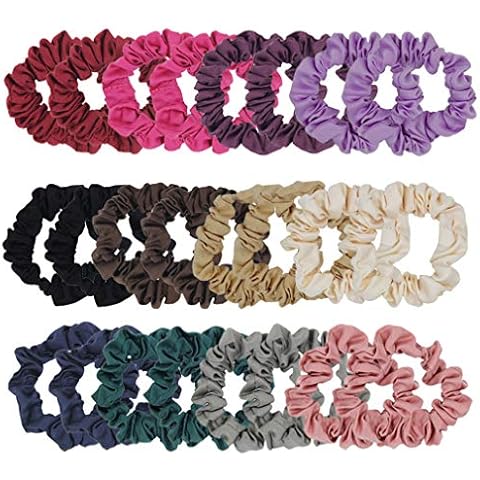 Furling Pompoms Set of 24pcs Satin Hair Bands Elastic Hair Ties Ponytail Holder Satin Fabric Hair Scrunchies for Women Cover