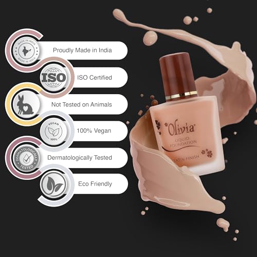 Image of Olivia Liquid Foundation, Sunset Rouge - 04 | Satin Finish with Medium to Full Coverage | Lightweight, Long-Lasting Formula for Light Skin Tones | Hypoallergenic & Dermatologist Tested | 28ml