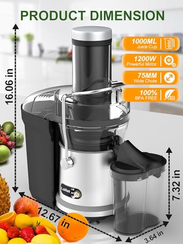 Loilat JE2106 Juicer Machine, 1200W Juicer With 3 Inch Feed Chute For Whole Fruits And Veg, Dual Speeds Centrifugal Juice Extractor, High Juice Yield, Full Copper Motor, Easy To Clean thumb #7