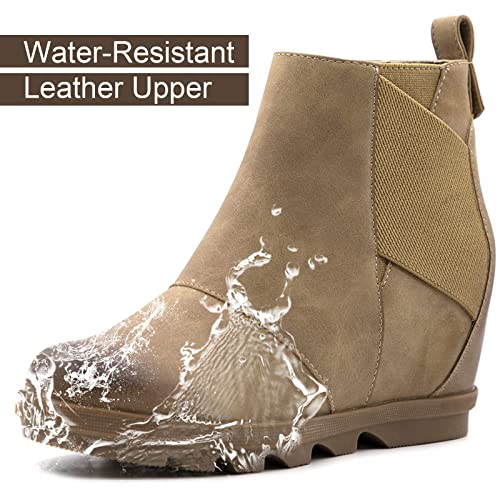 Athlefit Women's Wedge Boots Comfortable Ankle Wedge Booties With Zipper Khaki Us 7 #TOP4
