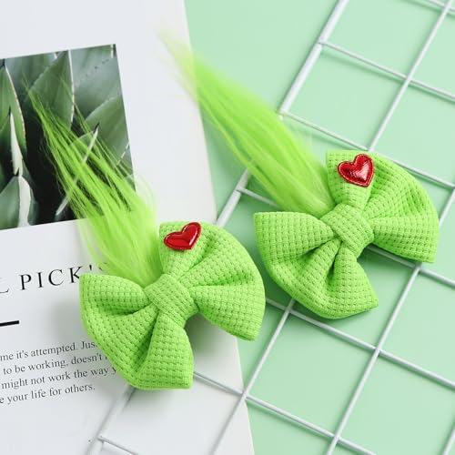 2PC Pinzas de Pelo Verde Largas Peludas 3 Pulgadas Decoraciones para Fiesta Accesorios de Pelo miniatura 4