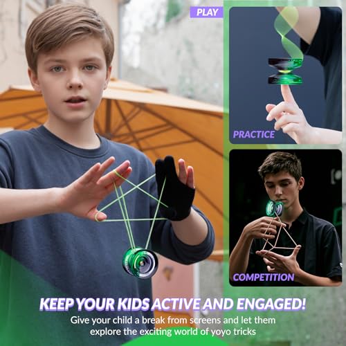 MAGICYOYO Crystal Yoyo K2, Profi JoJo für Kinder und Anfänger, Magic JoJo mit Leerlauf und Kugellager, Trick JoJo für Responsive und Unresponsive, mit 12 Schnur, Koffer, Zubehör (Schwarz Grün)