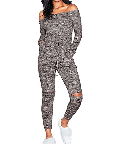 IyMoo Women 1PC Trendy Jumpsuit Sleeveless Broken Hole Waisted Club Long Romper Outfit Gray Small