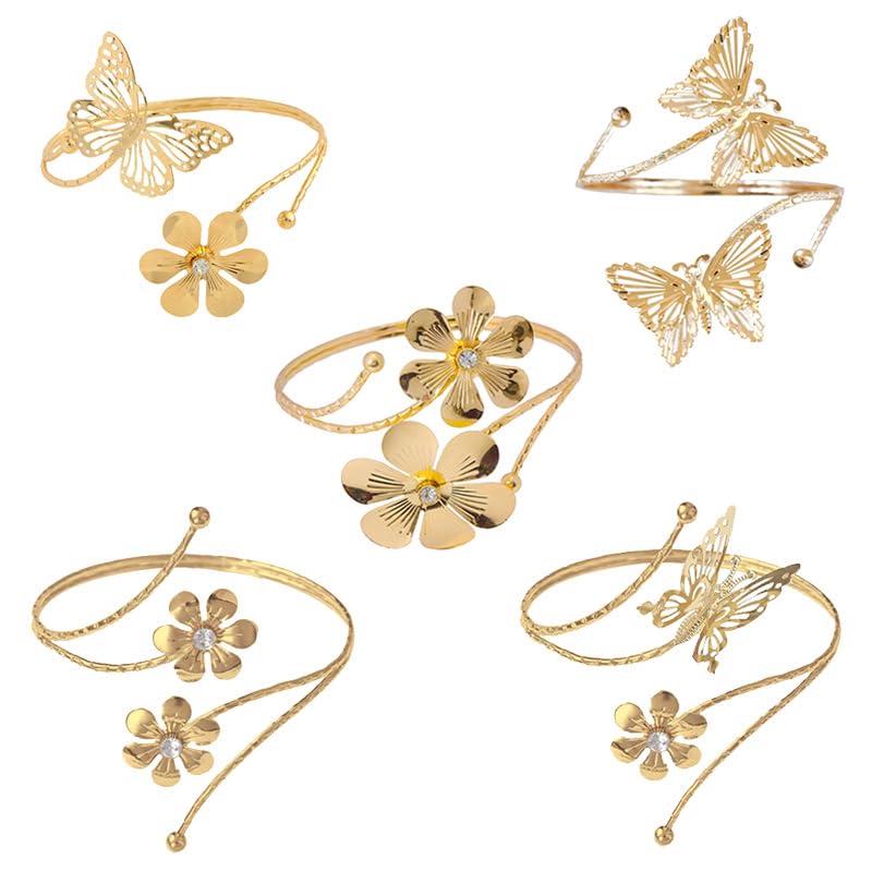 Upper Arm Bracelet Band Cuff Bangle Coil Bracelet butterfly flower Gold Armband Boho Jewelry for Women2