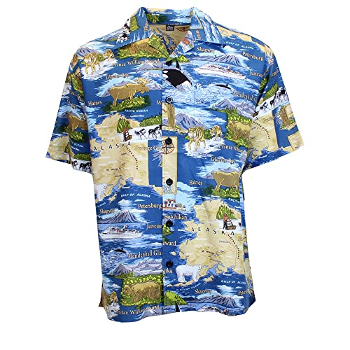 David Carey Southeast Alaska Wildlife Camp Shirt – Blue – Button Up Collared Short Sleeve Mechanic Camp/Club Shirt
