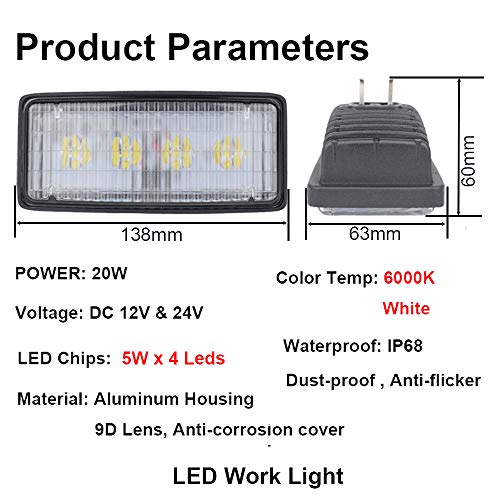 Foco delantero LED tractor rectangular 12V 24V luces tractor agrícola antiniebla 3