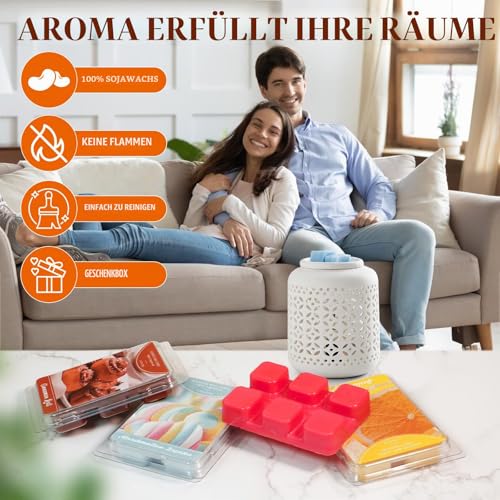SCENTORINI Duftwachs für Duftlampe, Winterduft, 6 Stück, Raumdüfte Duftwachswürfel, Sojawachs Wax Melt, Raumduft, für Kerzen Wärmer, Goldener Apfel, Zimtbrötchen Düfte Geschenk Set für Weihnachte