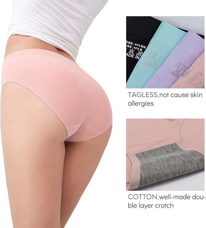 Image of LOURYN KOULYN No Show Underwear for Women Seamless High Cut Briefs Mid-Waist Soft No Panty Lines,Pack of 5