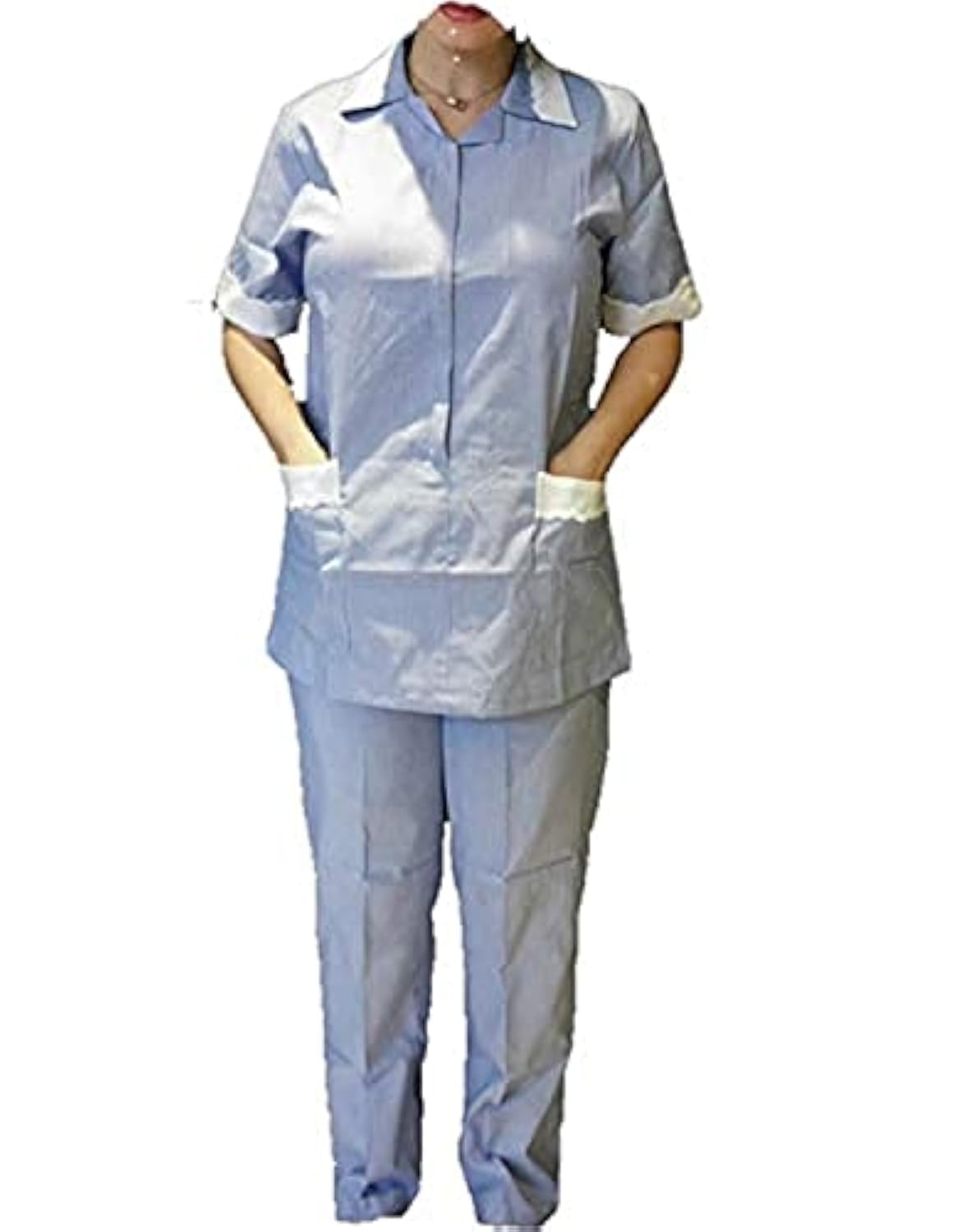 Maid Uniform Thin Stripes Design 2 Pcs Pink Blue and Grey Colors