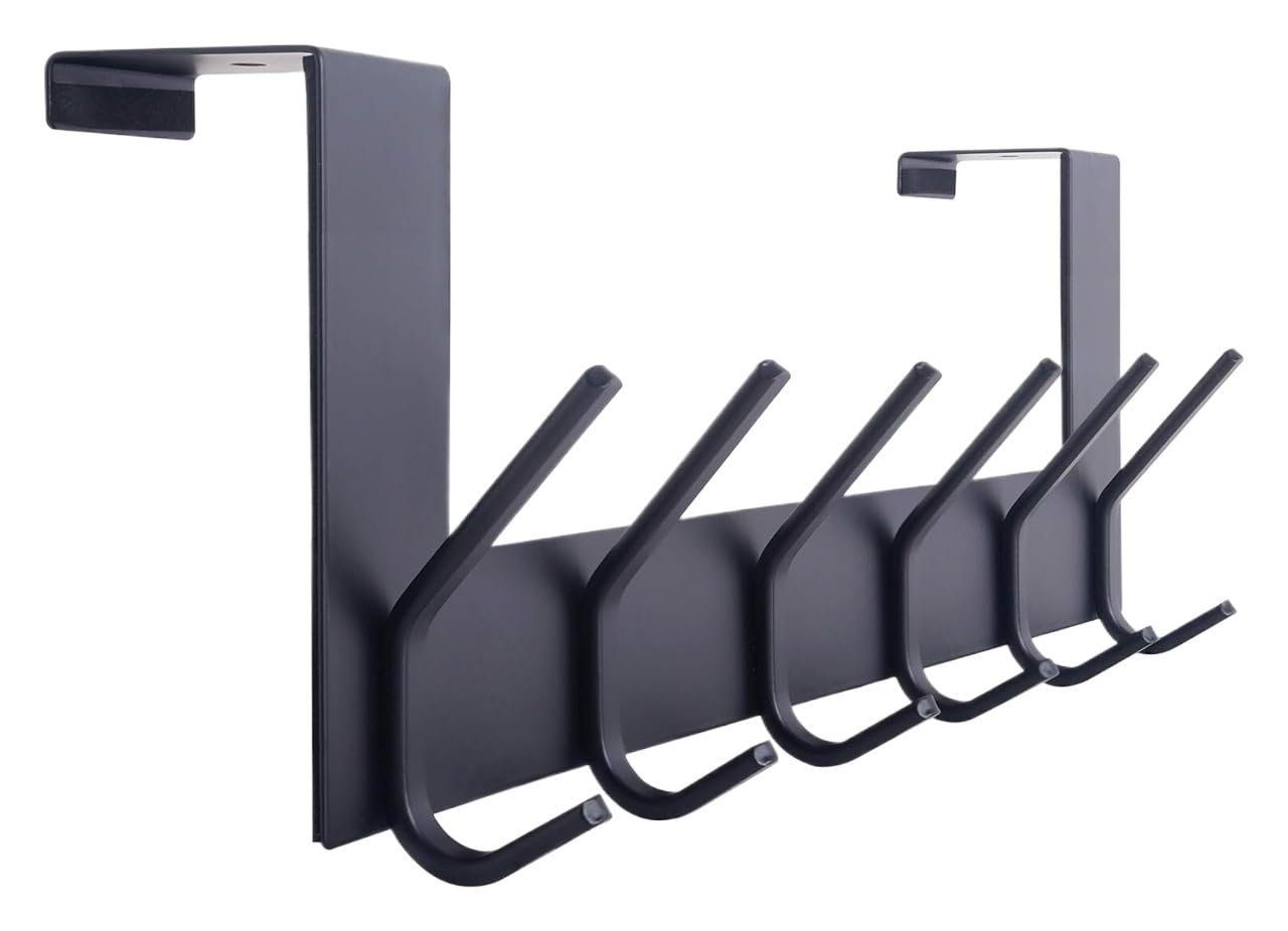 Hgniang One Color Over Door Hooks 6 Pack, Towel Rack With, Hanger For Hanging Coats, Robes, Bags, Black