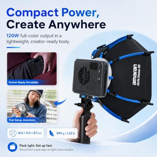 Image of Amaran ray 120c RGBWW COB LED Video Light, 120W, Bowens Mount, App Control