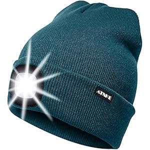ATNKE LED Lighted Beanie Cap,USB Rechargeable Running Hat Ultra Bright 4 LED Waterproof Light Winter Warm Headlamp Gifts…
