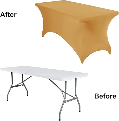 Miniatura 281 de Paquete de 2 manteles rectangulares impermeables de elastano, 6 pies, color negro, elástico, resistente a las manchas, para todas las estaciones