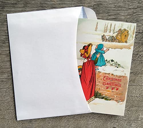 Image of PIXILUV FAMILY CHRISTMAS (Pack of 12) Notecards Small Greeting Cards # Vintage Happy Family and Christmas Wishes ~ Vintage Christmas Postcards Reprint